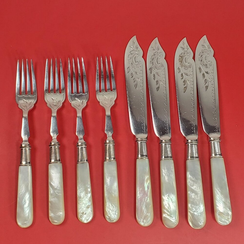 Vintage Mother of Pearl Fish Cutlery Set – Service for 4
